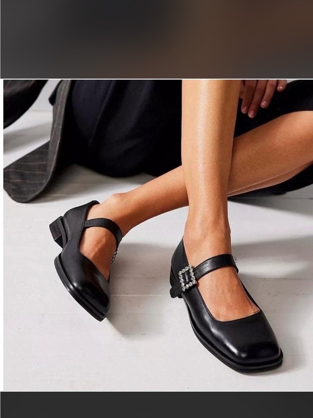 Free People Black Mary Jane Flats with Crystal Buckle Accent